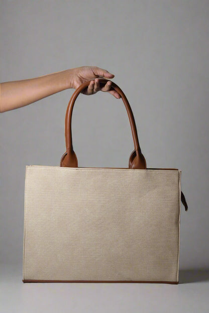 Anya - Cream/Tan Box Tote