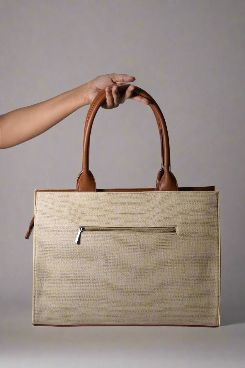 Anya - Cream/Tan Box Tote